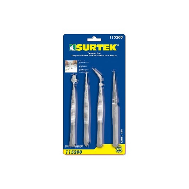 Steel JUEGO 4 SURTEK PRECISION TWEEZERS (115200)